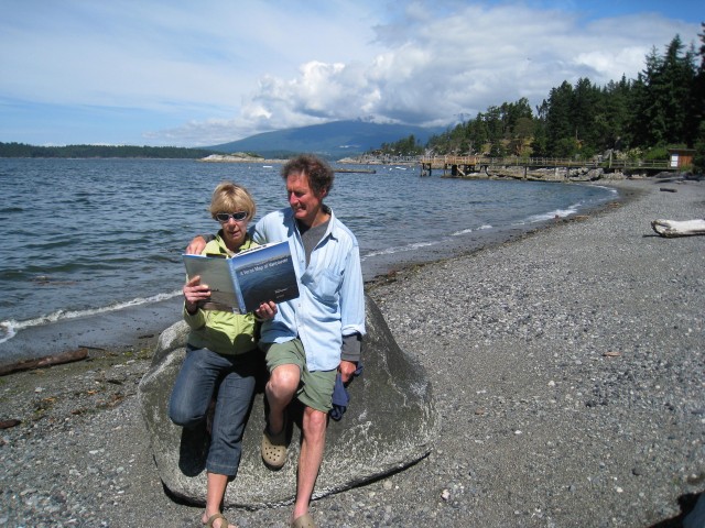 Jeannie & Duff share a BC book on Bowen Island.